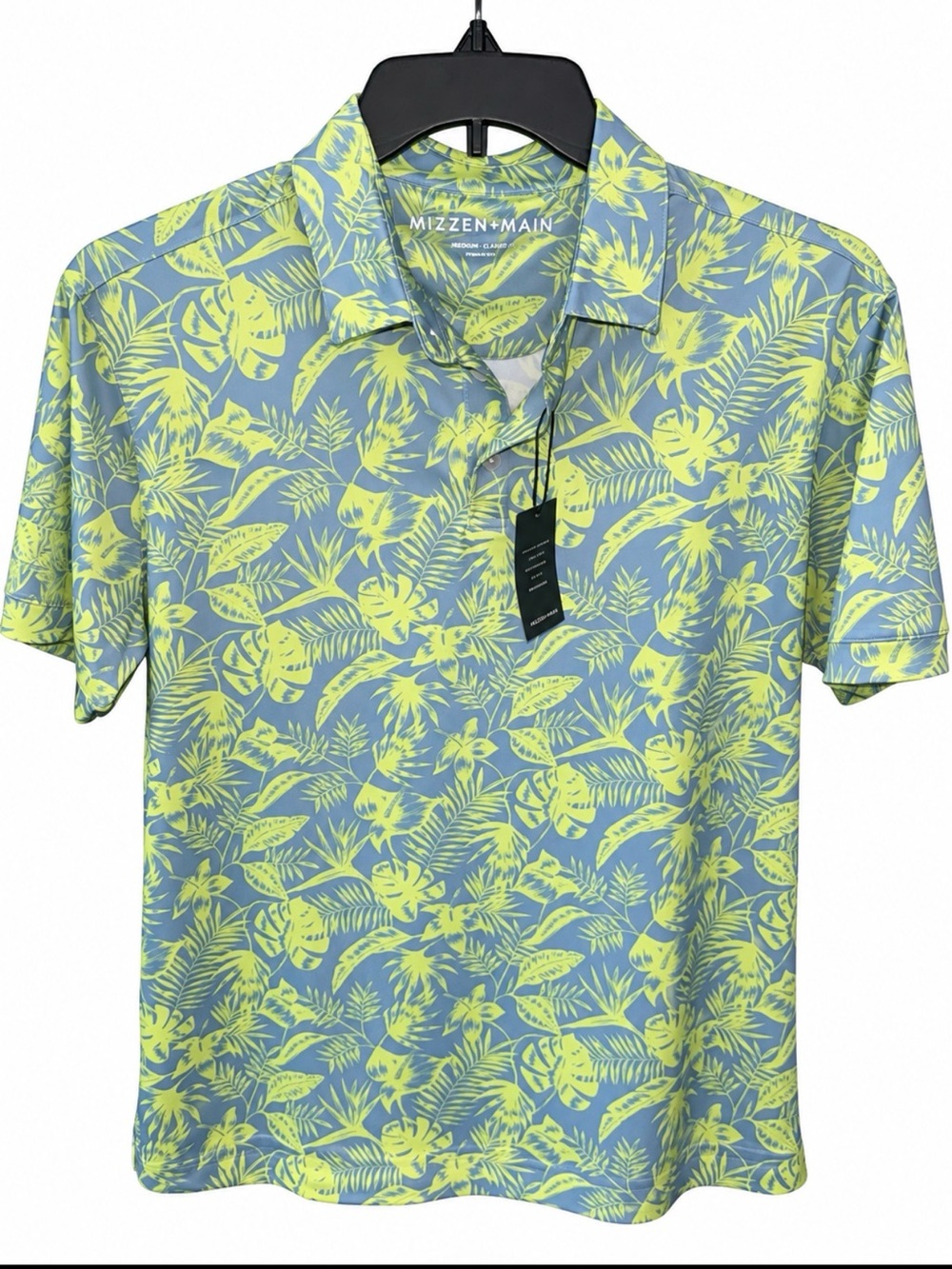 “NEW” SIZE MEDIUM MENS Mizzen+Main Classic Fit Golf Stretch Polo Shirt Tropical